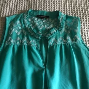 Papermoon sheer teal embroidered tank